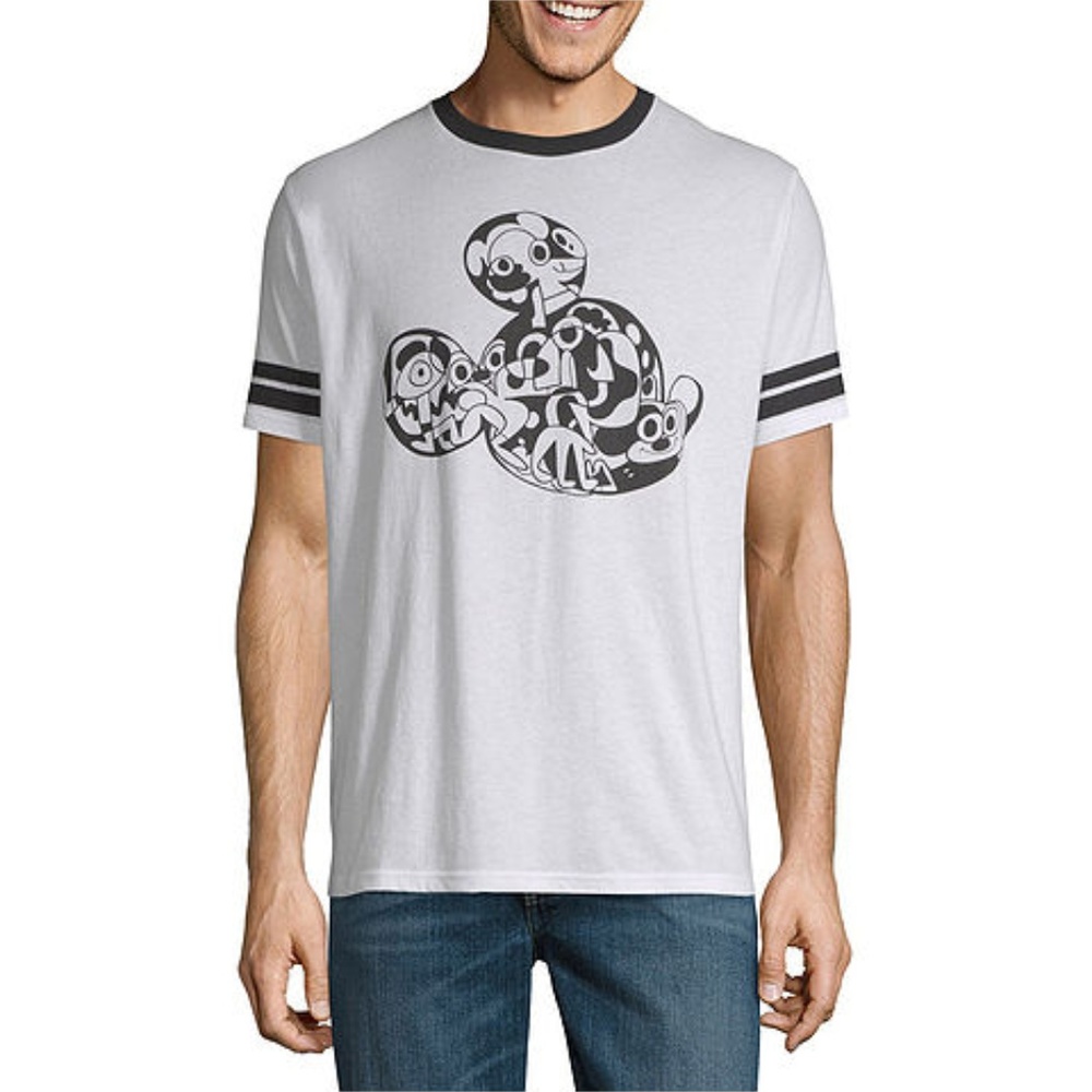 New! Disney Mickey Mouse x Jon Burgerman Ringer T-Shirt - Picture 1 of 2